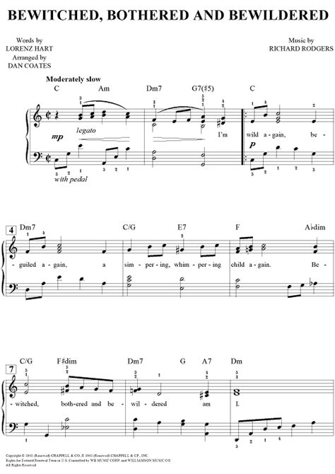 Bewitched, Bothered and Bewildered" Sheet Music for Easy Piano/Vocal ...