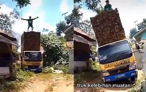 Aksi Pria Nekat Berdiri Di Atas Truk Yang Kelebihan Muatan Endingnya