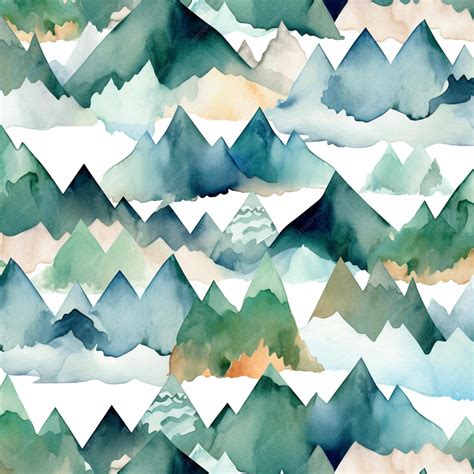 Premium AI Image | A close up of a watercolor painting of mountains with clouds generative ai