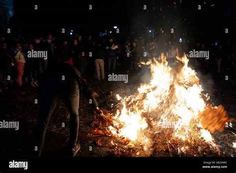 People Burning Badnjak On Orthodox Christmas Night In Belgrade Serbia