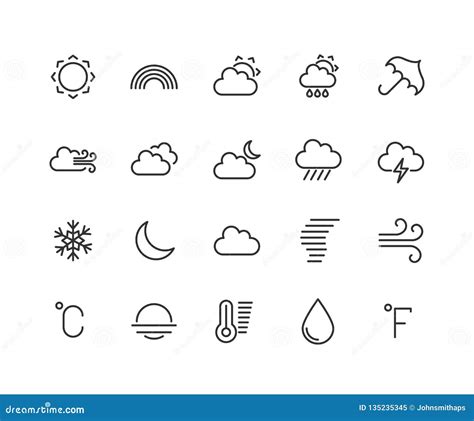 Weather Forecast Linear Icons Set Snow Rain Sleet Shower Or Drizzle