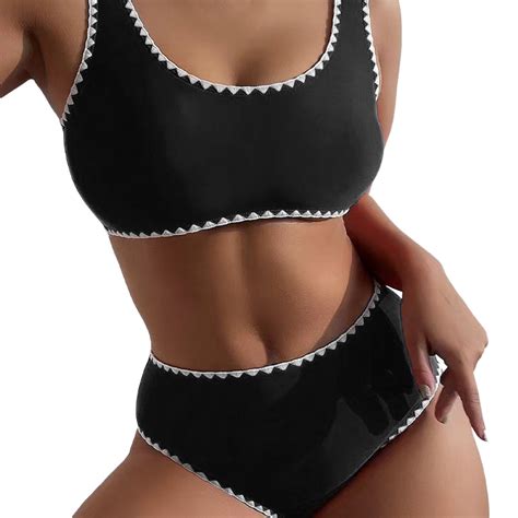 Fulorrnie Women S High Waisted Bikini Sports Crop Top Solid Color