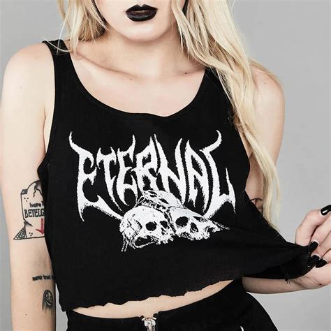 Sexy Women Crop Tops Fashion Female Gothic Punk Black Retro Tank Tops