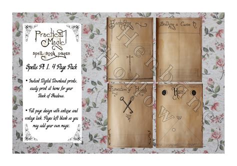 Practical Magic Spell Book Pages SPELLS Pt1. 4 Page Pack | Etsy