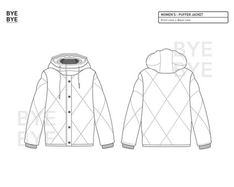 Womens Puffer Jacket Fashion Design Flat Sketches To Etsy In 2021