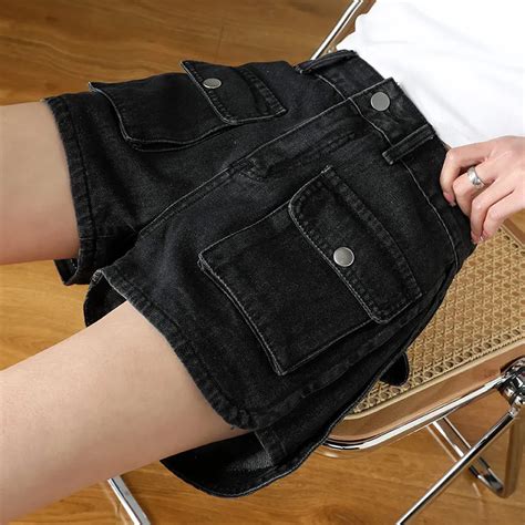 High Waist Thin Pocket Tooling Denim Shorts Womens Loose Fashion Trend Jean Skirt Short Pants