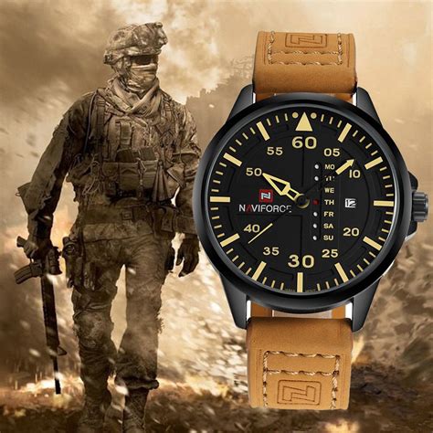 Reloj Militar Moderno Hombre Naviforce Correa Cuero En