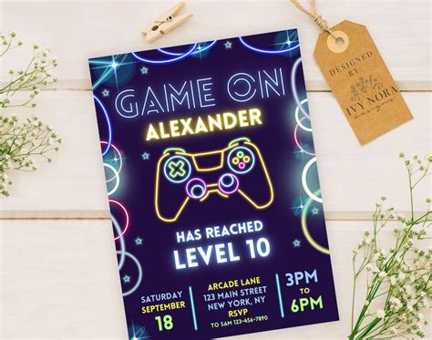 Gamer Birthday Invitation Template Video Game Birthday Neon Glow