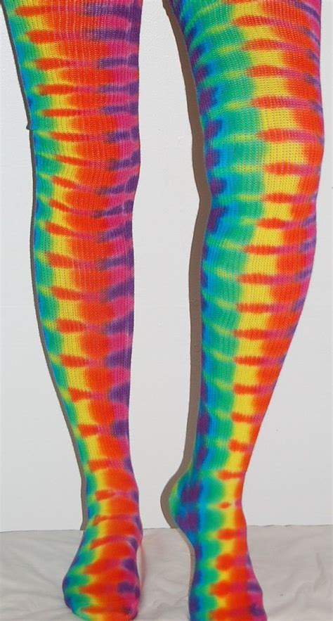 Women S Thigh High Socks Tie Dye Neon Dna Sexy Hippie Gypsy American Apparel Art Grateful Dead