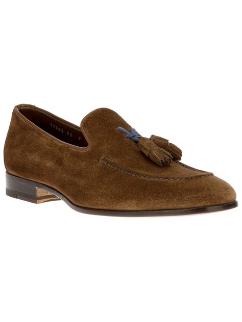 Lyst Santoni Suede Tassel Loafer In Brown For Men