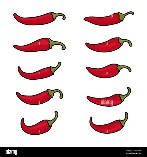 Flat Vector Design Template Of Whole Fresh Hot Chili Pepper Icon Set