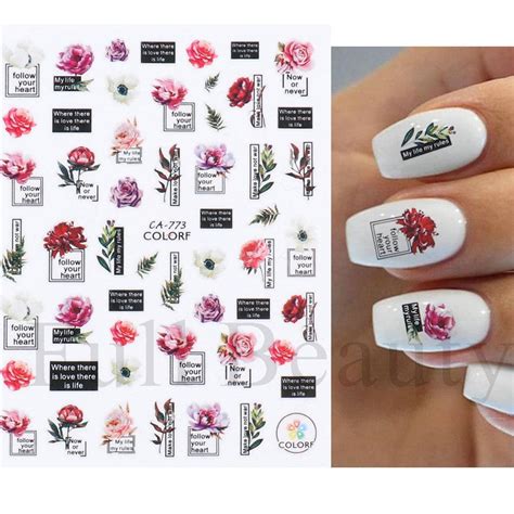 Купить 1шт 3D наклейки для ногтей Цветочные растения Nail Art Наклейки ...