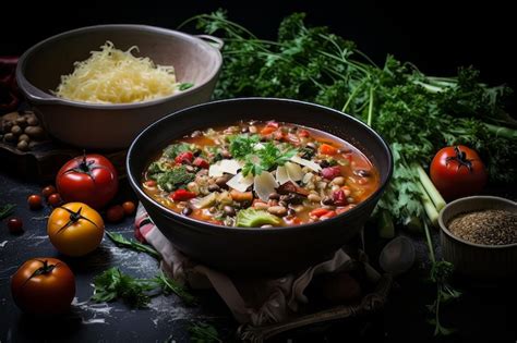 Premium Ai Image Minestrone Soup Dinner Recipe Food Photography