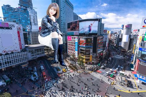 Japanese Giantess Sits At Shibuya By Giantessjapan On Deviantart