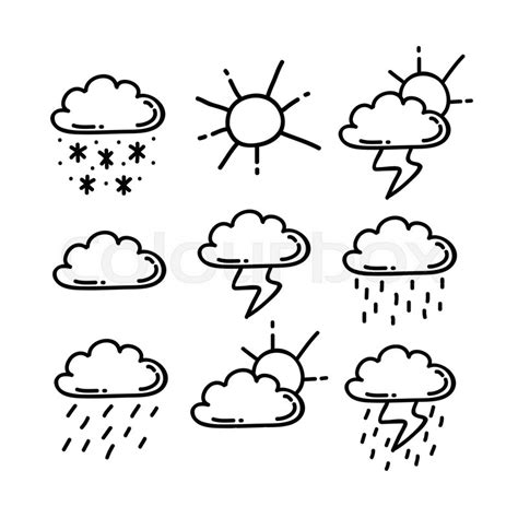 Weather Doodle Icons Set Vector Color Stock Vector Colourbox