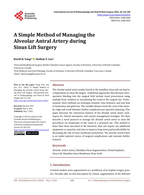 PDF A Simple Method Of Managing The Alveolar Antral Artery During