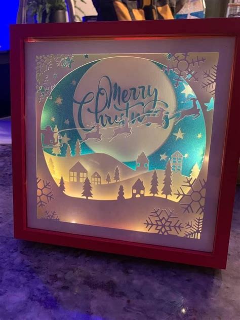 Merry Christmas 3 Paper Cut Light Box Template Files Shadow Box 3d