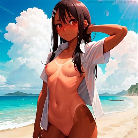 Rule 34 1girls Ai Generated Anime Beach Belly Button Black Hair Breasts Brown Eyes Fangs