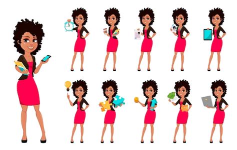 Joven Mujer De Negocios Afroamericana Vector Premium