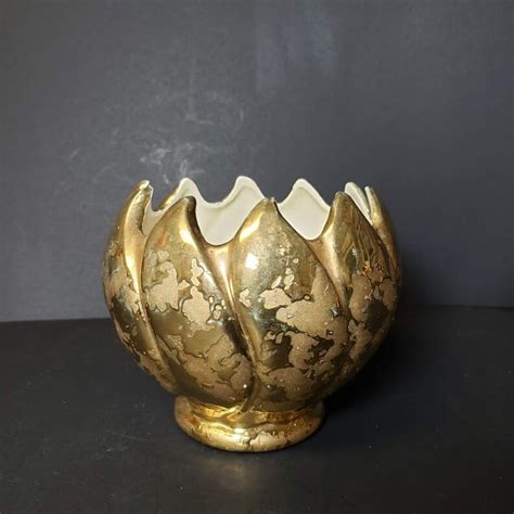 American Bisque Co Art Pottery Bowl Vase 22 Karat Weeping Gold Etsy