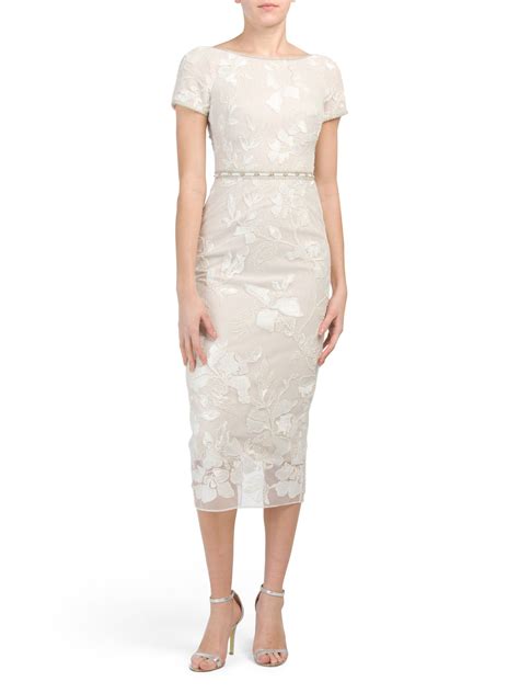 Short Sleeve Metallic Embroidered Sheath Dress Women Tjmaxx