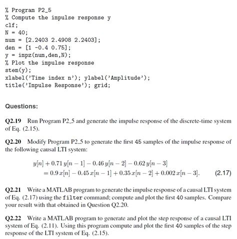 Solved Program P2 5 Compute The Impulse Response Y Clf Chegg