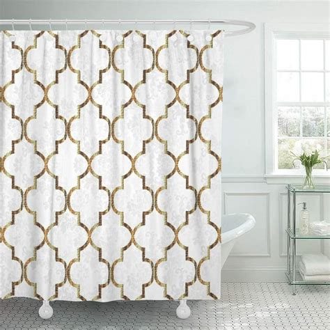 Cynlon Lattice White Gold Quatrefoil Patterns Geometric Moroccan