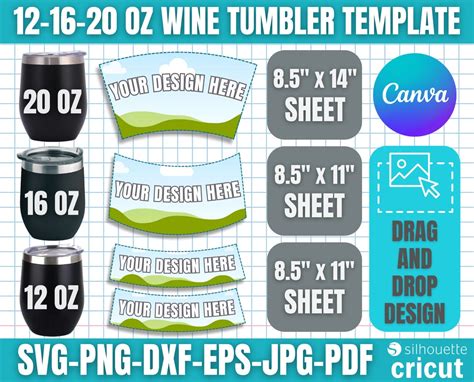 12 16 20 Oz Wine Tumbler Template Wine Tumbler Wrap Wine Tumbler