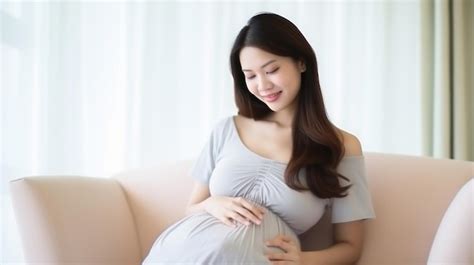 Premium Ai Image Beautiful Asian Pregnant Woman Sit On Bed And