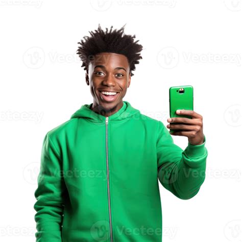 African Man Holding Mobile Phone 28199234 Png