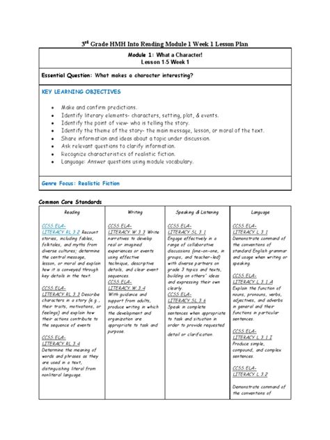 3 Grade Hmh Into Reading Module 1 Week 1 Lesson Plan Pdf Reading Comprehension Word