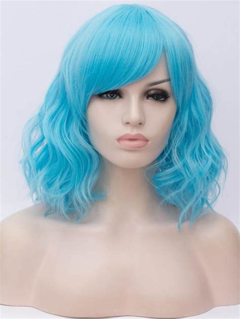 Bright Blue Non Lace Wefted Cap Wig With Bang Synthetic Wigs Babalahair