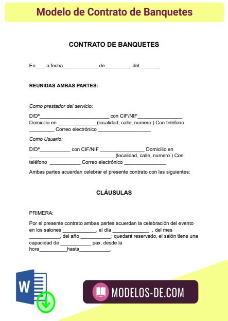 Contrato Para Eventos Y Banquetes Word Fioricet