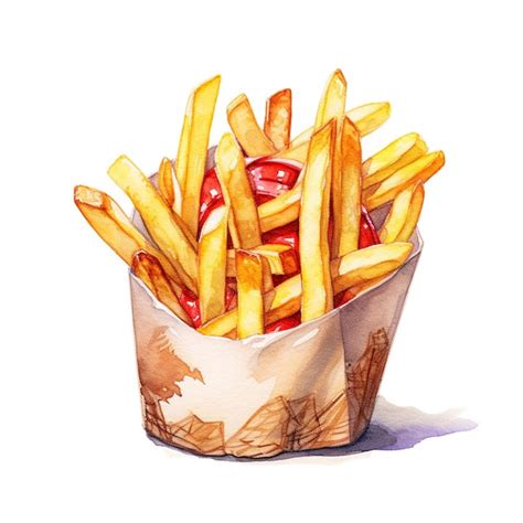 Premium Photo | A painting of a french fries with ketchup