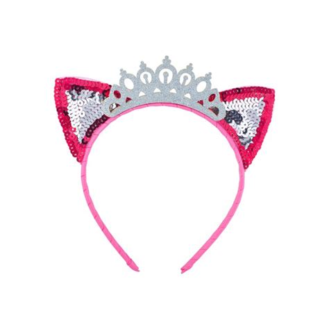 Lux Accessories Pink Cat Ears Pink Silver Sequin Princess Glitter Tiara