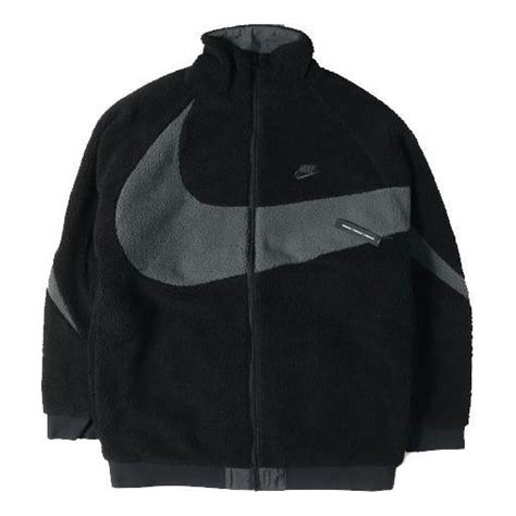 Nike Zipper Stand Collar Polar Fleece Large Logo Reversible Casual Jacket Black Aj2701 011