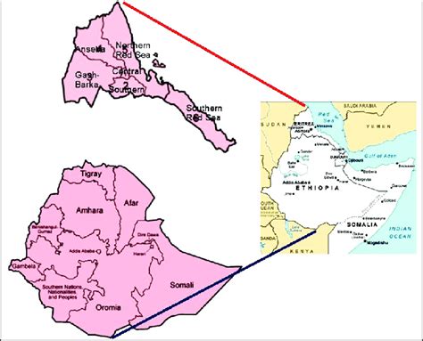 Location of Eritrea and Ethiopia in the Horn of Africa and country maps ...