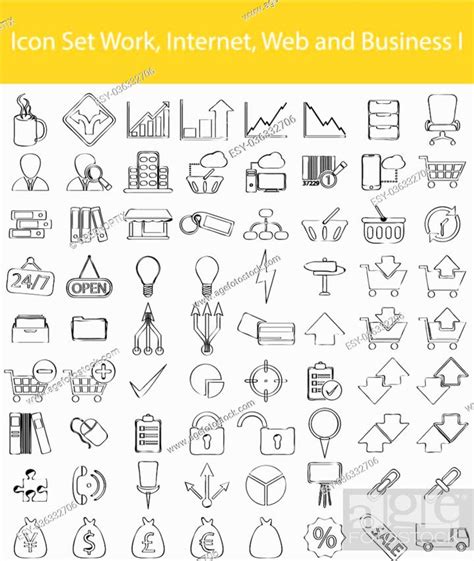 Drawn Doodle Lined Icon Set Work Internet Web And Business I With