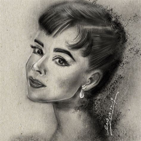 Audrey Hepburn Freehand Portrait Drawing Ipadmini Charcoal