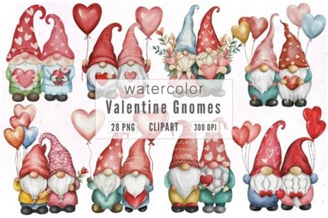 Watercolor Valentine Gnomes Clipart Graphic By Dream Creation