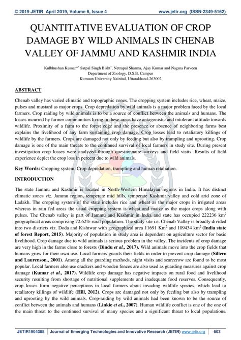 Pdf Quantitative Evaluation Of Crop Damage By Wild Animals In Chenab