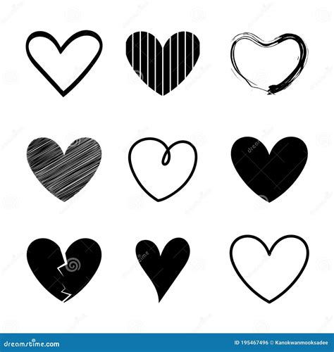 Conjunto De Vectores Contorno De Corazón Negro Dibujar La Mano Sobre La Creatividad De Fondo