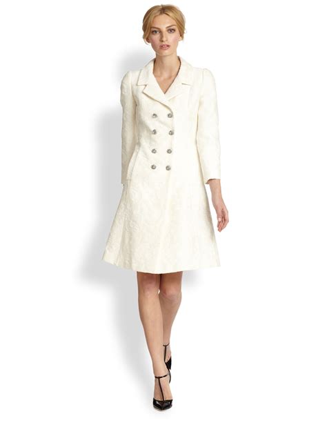 Lyst Dolce And Gabbana Jacquard Doublebreasted Coat In White