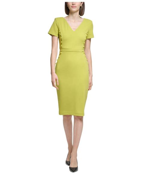 Calvin Klein Button Trim Sheath Dress In Yellow Lyst