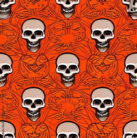 Plantilla De Calaveras Con Fondo Naranja De Halloween Stock Illustration Adobe Stock