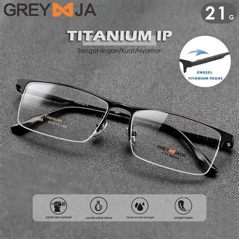 Jual Grey Jack Frame Kacamata Bahan Titanium Model Kotak Half Rim Style