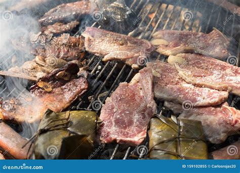 Real Mexican Barbecue With Smoke Stock Image Image Of Fried Healthy