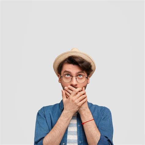 Free Photo Young Bearded Man With Round Glasses And Denim Shirt