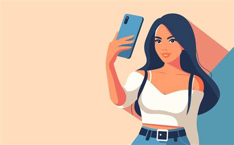 Premium Vector Cute Girl Taking Photos With A Smartphone Selfie