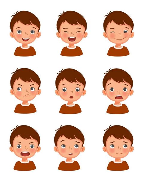 Cute Little Boy Facial Expressions Set Vector Of Kid Faces